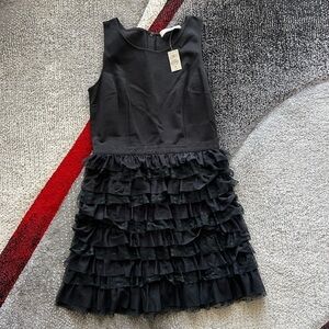 LOFT Petites Black Ruffled Skirt MIDI Dress